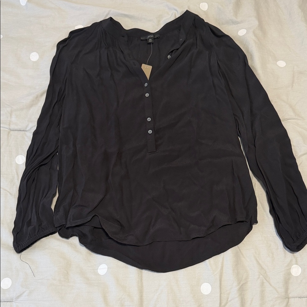 J. Crew Black Long-Sleeve Henley Blouse